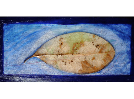 Floating Above The World, acrylic, leaf, map, on plexiglas, 6”x13”