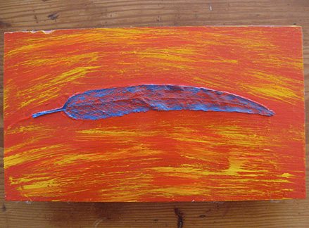 Hot Stream, acrylic, leaf, on Plexiglas, 5"x9"