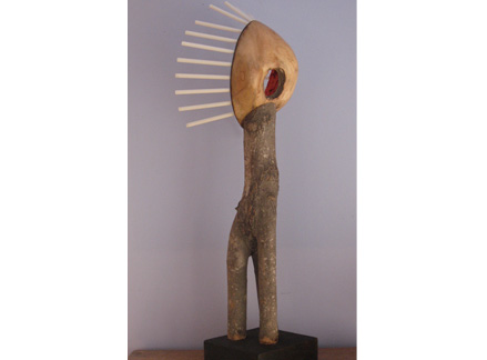 Spirit Figure, acrylic paint, fiberglass wands, wood, 36”x9”x15”